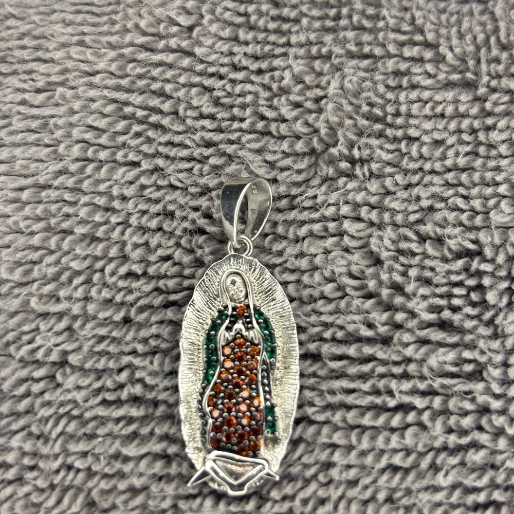 Sacred Silver and Multicolor Virgin Mary Pendant